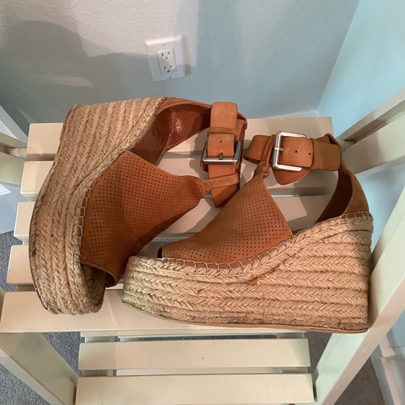 Marc Fisher leather & jute platform sandals - Picture 1 of 8
